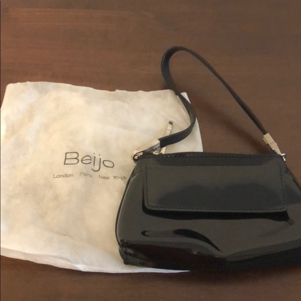 Beijo black patent leather evening bag.